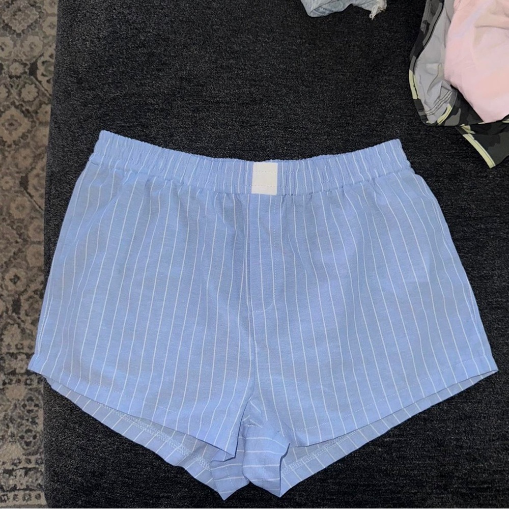 Edikted Sky Blue Striped High Waist Shorts